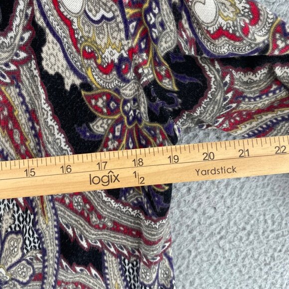 Chicos Sweater Womens 2 US Large Red Multi Batik Floral Open Cardigan Stretch - Picture 7 of 9